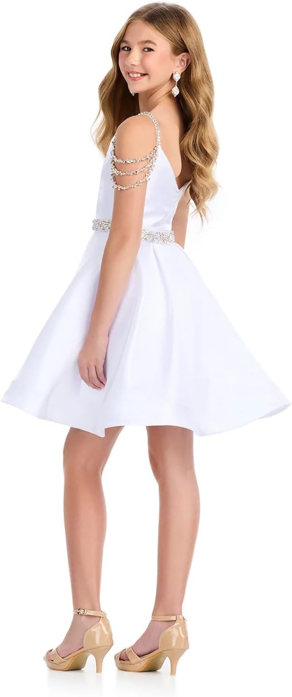 Girl's Satin Father Daughter Pageant Dresses Off Shoulder Short Flower Girl Kids Children Teen Gowns - Image 2