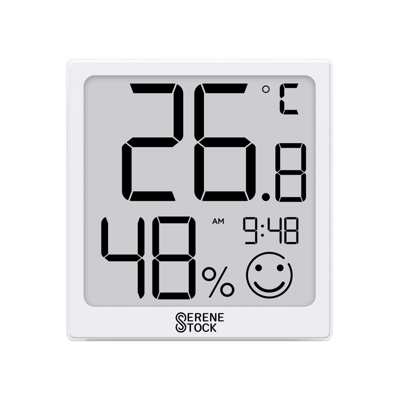 Serenestock Digital Indoor Hygrometer Thermometer Room Thermometer- LCD Screen Temperature and Humidity Gauge C/F Switchable Meter Baby Basement Greenhouse Outdoor & Clock