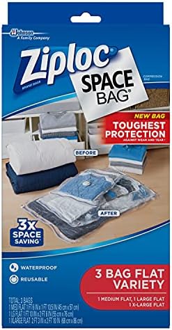 Ziploc Space Bag Clothes Vacuum Sealer Storage Bags for Home and Closet Organization, M/L/XL, 3 Bags Total