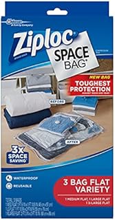 Ziploc Space Bag Clothes Vacuum Sealer Storage Bags for Home and Closet Organization, M/L/XL, 3 Bags Total