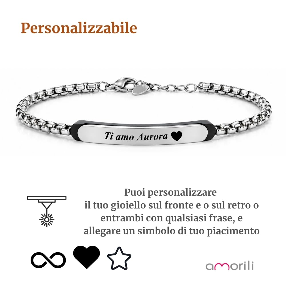 Bracciale Uomo Personalizzato Personalizzabile con Incisione in Acciaio Inox – Bracciale Maschile Elegante con Nome Data Frase – Idea Regalo Uomo bcc2912