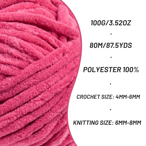 Image of 4 Packs Fluffy Chenille Yarn for Crocheting, Chunky Velvet Yarns for Crochet Amigurumi, Baby Yarn for Crocheting Soft Blanket, 349.9yds /14.1 oz Bulky Yarns for Crafts /Hats /Shoes /Socks (4 Rose)