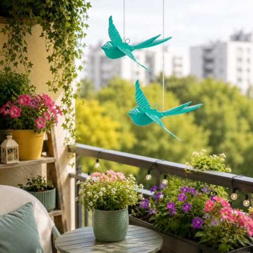 Image of Elan Metal Hanging Decorative Rockstar Bird For Home Balcony And Garden Decor (Set of 2- Aqua, Blue)