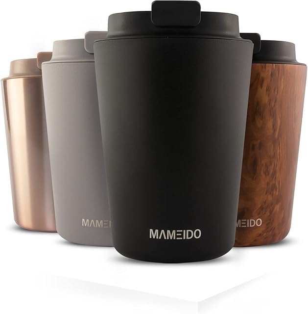 MAMEIDO Travel Mug 350ml Rich Black - Coffee Cup Travel Mugs for Hot Drinks, Leakproof Insulated Coffe Mug