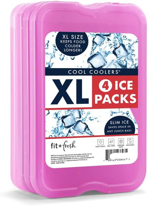Cool Coolers by Fit & Fresh 4 Pack XL Slim Ice Packs, Quick Freeze Space Saving Reusable Ice Packs for Lunch Boxes or Coolers, Purple - Image 2