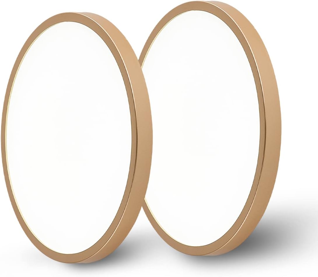 Gold LED Flush Mount Ceiling Light Fixture, 12inch 28W 5000K LED Ceiling Light Set of 2, Ultra Slim Flush Mount Ceiling Lamp for Bedroom, Living Room, Dining Room, Kitchen, Hallway