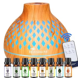 Diffuserlove Diffuseur d&rsquo;Huiles Essentielles Electrique Télécommande 400ML Diffuseurs pour Huiles Essentielles Aromathérapie Humidificateur 7 Couleurs Mood Light