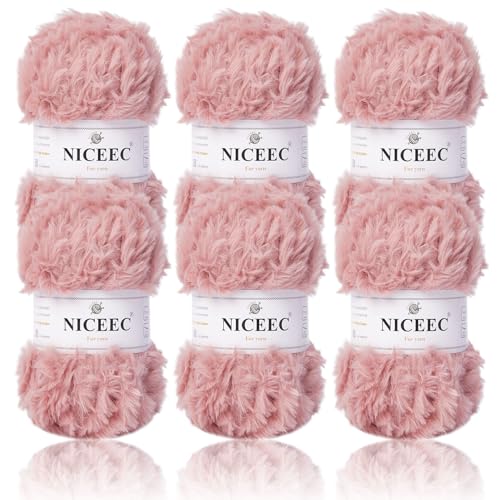Image of NICEEC Faux Fur Yarn Super Soft, Chunky & Fluffy, Eyelash Yarn for Crochet & Knitting(Total Length 210yds /10.6oz) - Dusty Rose /300g