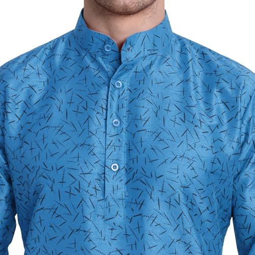 Image of Men's Art Silk Printed Kurta Pajama Set Mandarin Collar Ethnic Motifs Party Dress