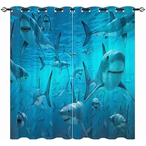 YUANZU Ocean Shark Eyelet Blackout Curtains Cover