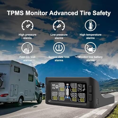 B-Qtech Trailer RV TPMS Solar Tire Pressure Monitoring System with 6 Flow Thru Sensors & Signal Repeater, 7 Alarm Modes Real Time Display Pressure Tempereture for RVs Trailers Bus Motorhome Truck by B-Qtech - Image 6