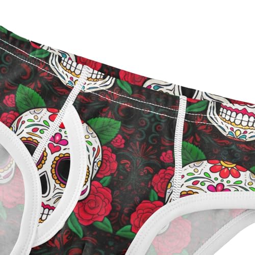 CHIFIGNO Funny Sugar Skulls Red Roses Boys' Briefs Cotton Boy Underwear Printed Soft Underwear Briefs4