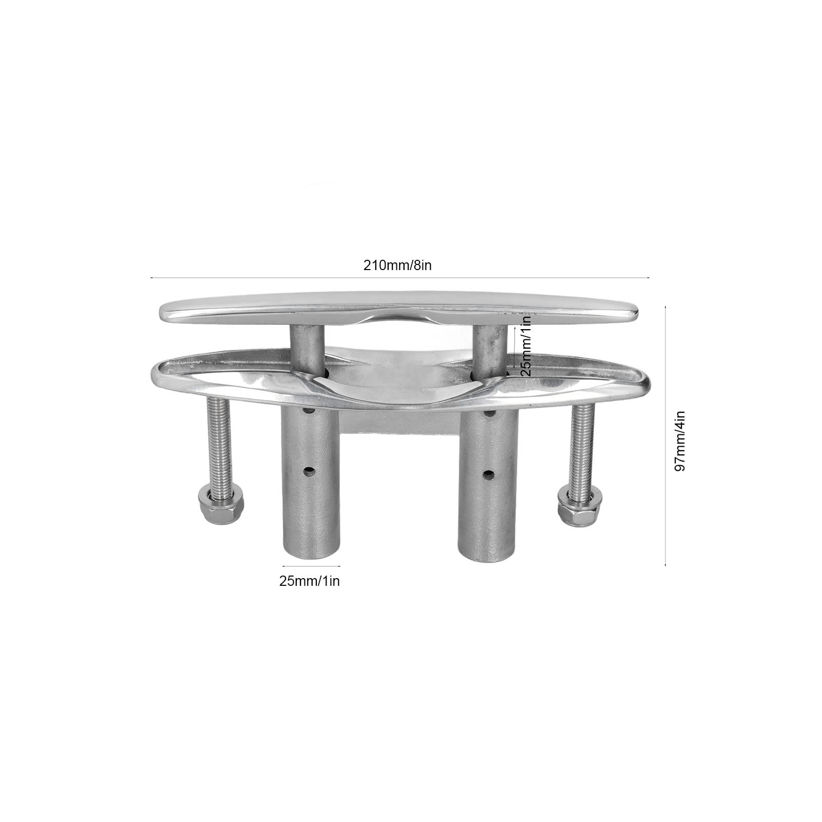 Qqmora Pull Up Boat Cleat 8in, 316 Stainless Steel Open Base, Highly Polished Marine Hardware for Kayak Dock, Flush Mount Deck Cleat