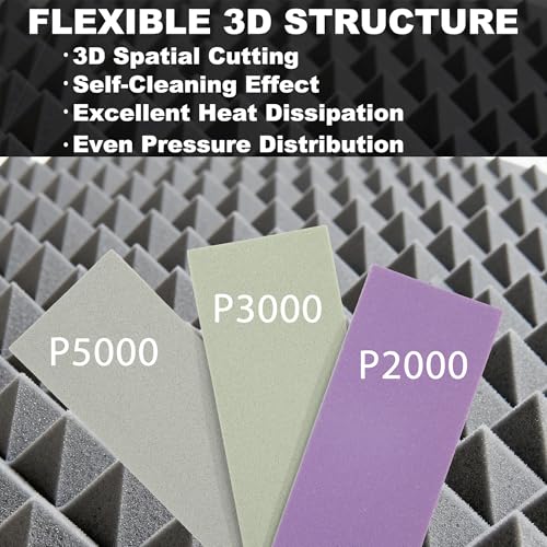 Image of Performance Foam Sandpaper Sheets: 9 x 3.6 Inch, 3Pcs 2000 3000 5000 Assorted High Grit, Wet & Dry Use for Automotive Clear Coat Repair, Ultra Fine Sand Paper for Headlight Restoration