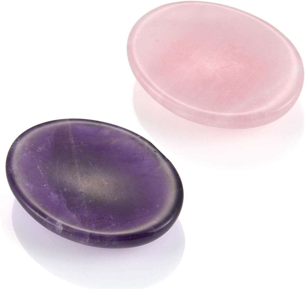Sunligoo Healing Crystal Amethyst & Rose Quartz Thumb Worry Stone Oval Pocket Palm Gemstones for Anxiety Therapy Geometry Chakra Reiki Balancing -2Pcs