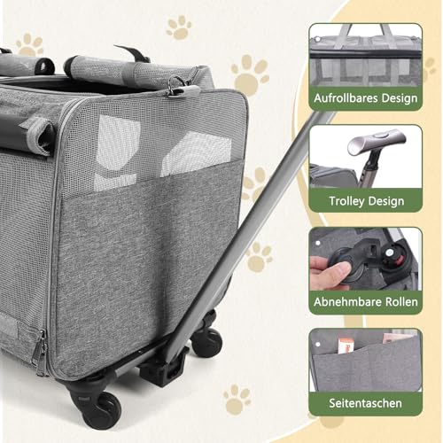 Katzentransportbox Mit Rollen, Faltbarer Groß Katzentransporttasche, Abnehmbaren Katzenbox Transportbox Mit Fächern, Katzen Transportboxen Für 2 Katzen, Vorhangstil Belüftetes