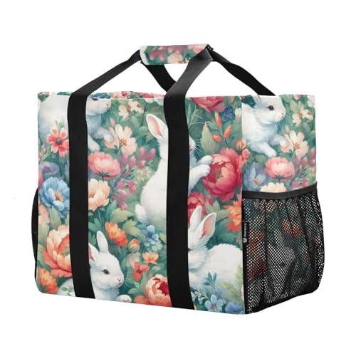 Cute Rabbit Flowers Large Beach Bag Waterproof Beach Tote Bags for Women Travel Gym Pool2