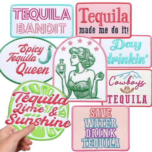 Trucker Hat Patches Funny Cool Vintage Tequila Drinking Embroidered Iron on Patches for Heat Press Clothes Jeans Bar Party DIY Accessories