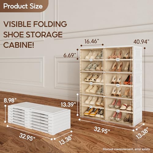 Image of ANTBOX Portable Shoe Rack Organizer for Closet Entryway, Stackable Sneaker Storage Shoe Cabinet with Magnetic Clear Door, Large Plastic Storage containers Bins with Lids 6 Tiers 24 Pairs