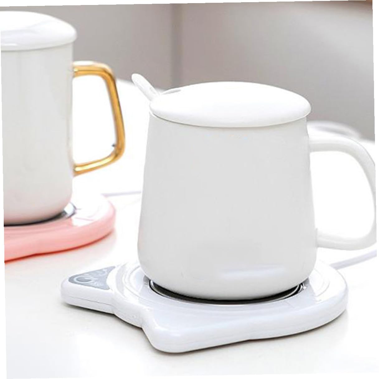 Chauffe-Tasse USB Forme de Chat Plaque Chauffante Électrique Maintien de Température Constant pour Boissons Chaudes Adapté Bureau et Maison Blanc