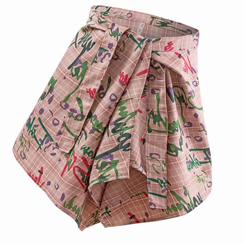Vintage Checkered Graffitis A Line Short Wrap Skirt for Women Layering Hip Covering Scarf Tie Up Asymmetrical Apron Skir