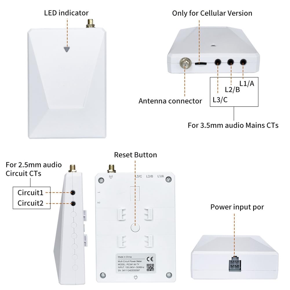 Graffiti Smart Life WIFI Medidor de Electricidad Trifásico de 4 Hilos con 5 Transformadores Monitor Solar de Energía Portátil en Tiempo Real, 200 A