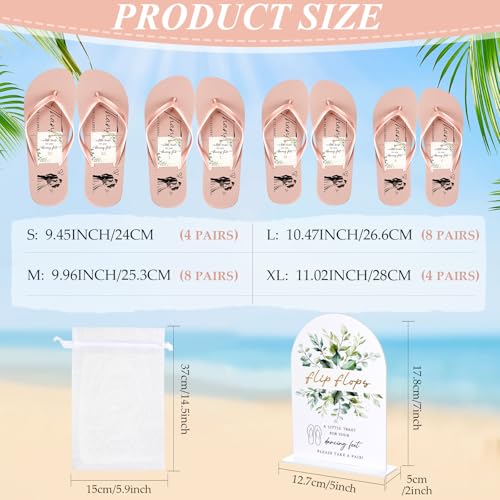 Image of 24 Pairs Bulk Flip Flops for Wedding Guests | Reception Sandals, Wedding Party Favors with Sign, Size Cards, Bagged, Dance Floor Slippers