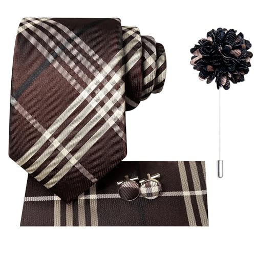 Image of Hi-Tie Men's Tie Lapel Pin Set Pocket Square Cufflinks Formal Woven Silk Tie Sets Wedding Party