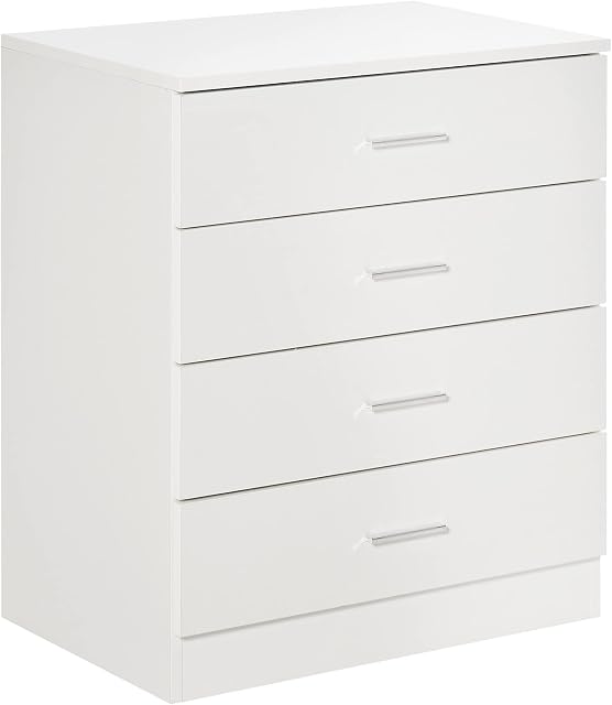 HOMCOM Chest of Drawers, 4 Drawers Storage Cabinet with Metal Rails, Anti-Tip for Playroom, Nursery Room, Hallway, etc