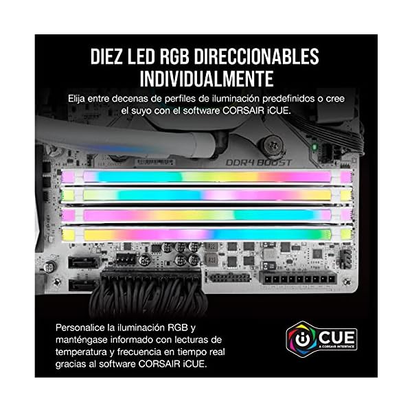 Corsair Vengeance RGB Pro - Kit de Memoria Entusiasta 16 GB (2 x 8 GB), DDR4, 3200 MHz, C16, XMP 2.0, Iluminación LED RGB, Blanco - Image 4
