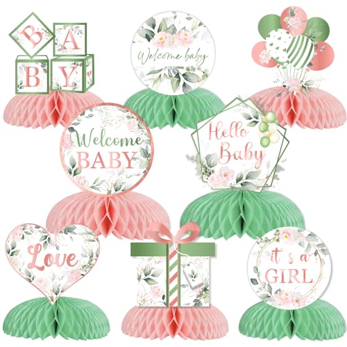 Décoration table baby shower fille sans effort : 8 centres nid d'abeille rose
