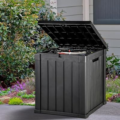 YITAHOME 51 Gallon Outdoor Storage Deck Box, Waterproof Resin Package Delivery and Storage Box with Lockable Lid for Patio Furniture Cushions, Pool Accessories, Garden Tools, Black