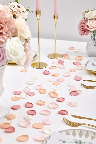 Miniatura 6 de Serwalin Flores artificiales, ramos de novia de boda y 300 pétalos de rosa de seda, pétalos de flores para bodas, pétalos de oro rosa