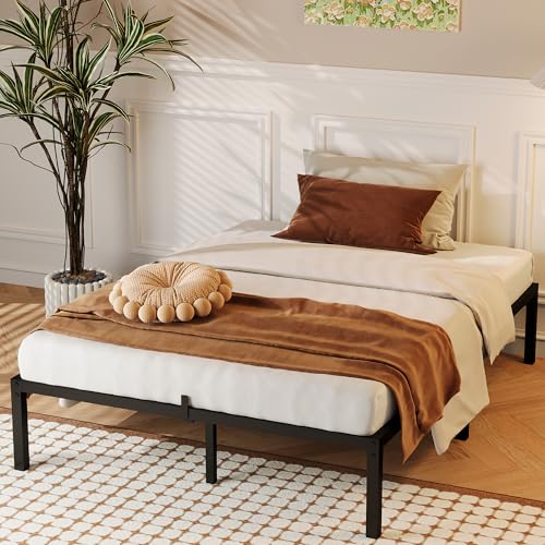 Plattform-Bettrahmen aus Metall, Queensize-Bettgestell, Aufbewahrung unter dem Bett, Lattenhalterung aus robustem Stahl, kein Federrost erforderlich, einfache Montage, Schwarz (Queen-Size-Größe)