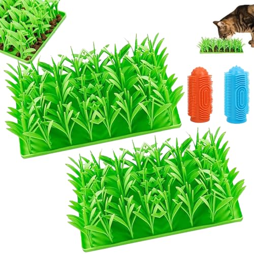 Alkyne Grass Mat for Cats, Silicone Grass Mat for Cats, Cat Grass Mat, Grass Mat for Cats Silicone Cat Foraging Snuffle (2pcs)