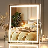 MINISO Vanity Mirror with Lights, 9.8' x 11.8' LED Makeup Mirror, Light & Brightness Adjustment, Smart Sensor, Aluminum Alloy Metal White Frame, with 5X Magnifying Glass