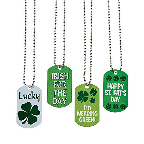 Fun Express St. Patrick's Day Day Dog Tag Necklaces - Set of 12 - Party Supplies
