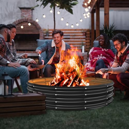 YSEJOMP 60 Inch Round Galvanized Fire Pit Ring/Fire Ring - Foldable and Perfect for Outdoor Gatherings and Campfires in The Yard/Garden/Park/Beach (Black+Gray, 5 FT Diameter+1 FT Tall) - 1