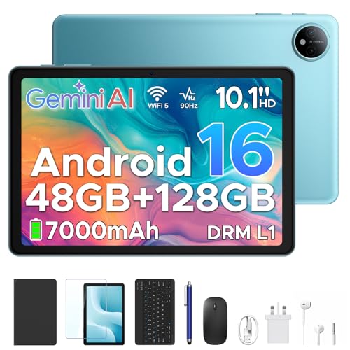 Aorlym P10 Android 16 Tablet, 10 Inch Tablet, 48GB RAM+128GB ROM/2TB TF, Gemini AI, 90Hz Display, 7000mAh, 5W OTG, 5G WiFi, Face ID, OTG, GPS, 3.5mm Jack, Widevine L1, Tablet with keyboard