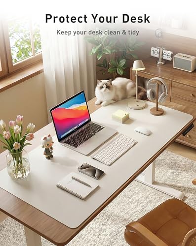 Image of Aothia Faux Leather Desk Mat - Large Mouse Pad, Non-Slip PU Leather Blotter, Waterproof Writing Surface for Office and Home (Barely Grey, 40 inch x 24 inch)