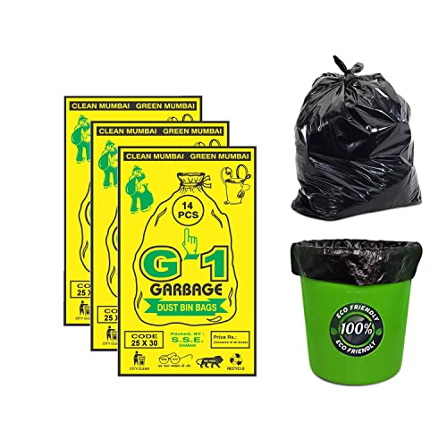 Image of G 1 Garbage Bags And Covers Large Size Black Color 25 X 30 Inch Pack Of 3, 42 Pieces, Plastic, Pack of 42