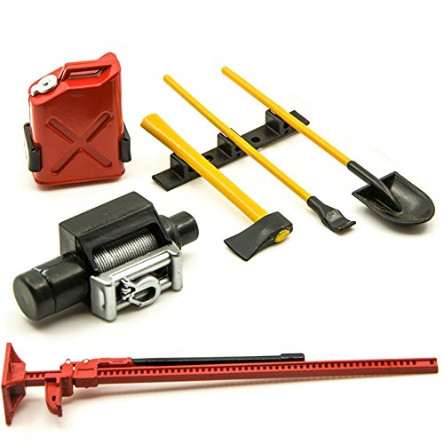 QUE-T 6 Pcs Decorative Tools Set 1/10 RC Rock Crawler Accessories for RC D90 D110 SCX10 Wraith
