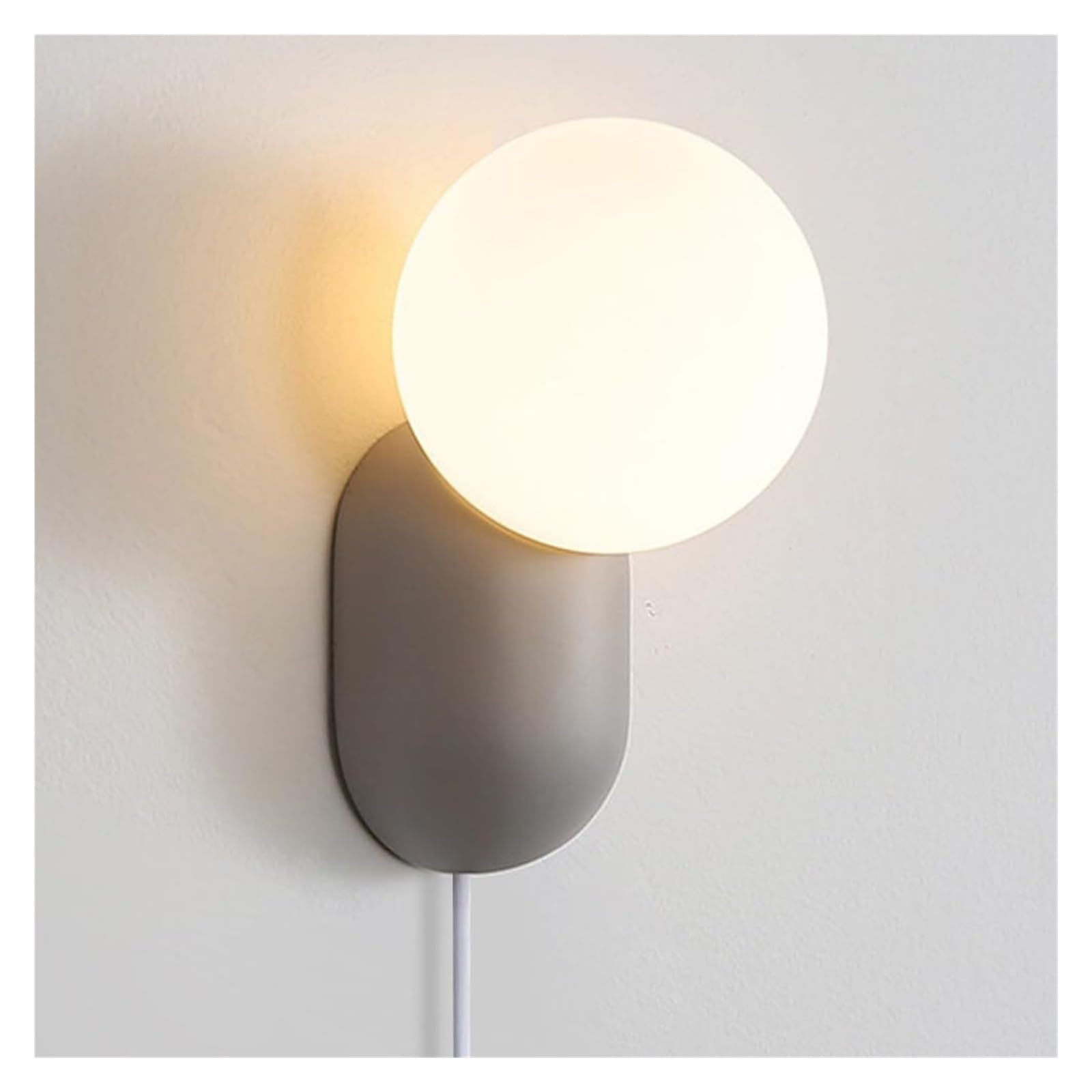 KHUKHU Plug in Wall Light Modern Globe Wall Sconce Resin Wall Lamp with White Pe Ball Shade Nordic Wall Sconces G9 Wall Mount Light Fixtures for Living Room Bedroom Hallway(Grey)
