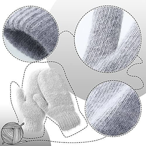 image for Hicarer Winter Knit Mitten Gloves 4 Pairs Warm Fleece Lining Mittens D