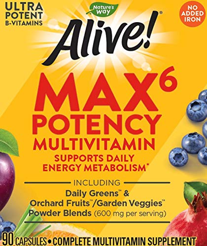 Nature’s Way Alive! Max6 Potency Multivitamin, Whole Body Nutrition, High Potency B-Vitamins, 90 Capsules #TOP1
