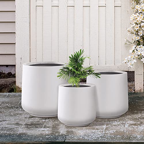 Image of Kante Set of 3 White Concrete Curved Round Planters for Modern Home | Handcrafted, Premium, Durable, All-Weather Cement Pot, Drainage for Outdoor, Rubber Plug for Indoor Home, Anti-Frost & UV