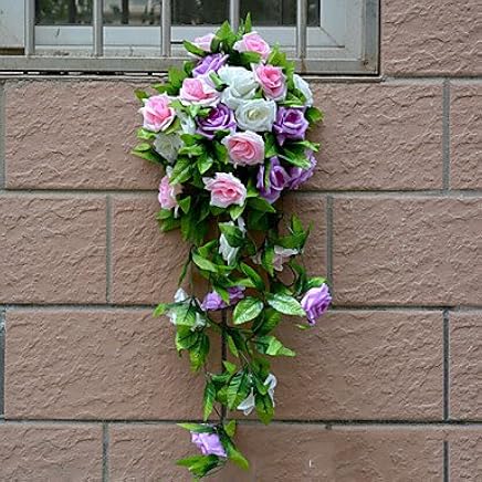 Ialwiyo Fleurs Artificielles Rose 9 têtes Vigne Cane décorée Fleurs Fleur en soie