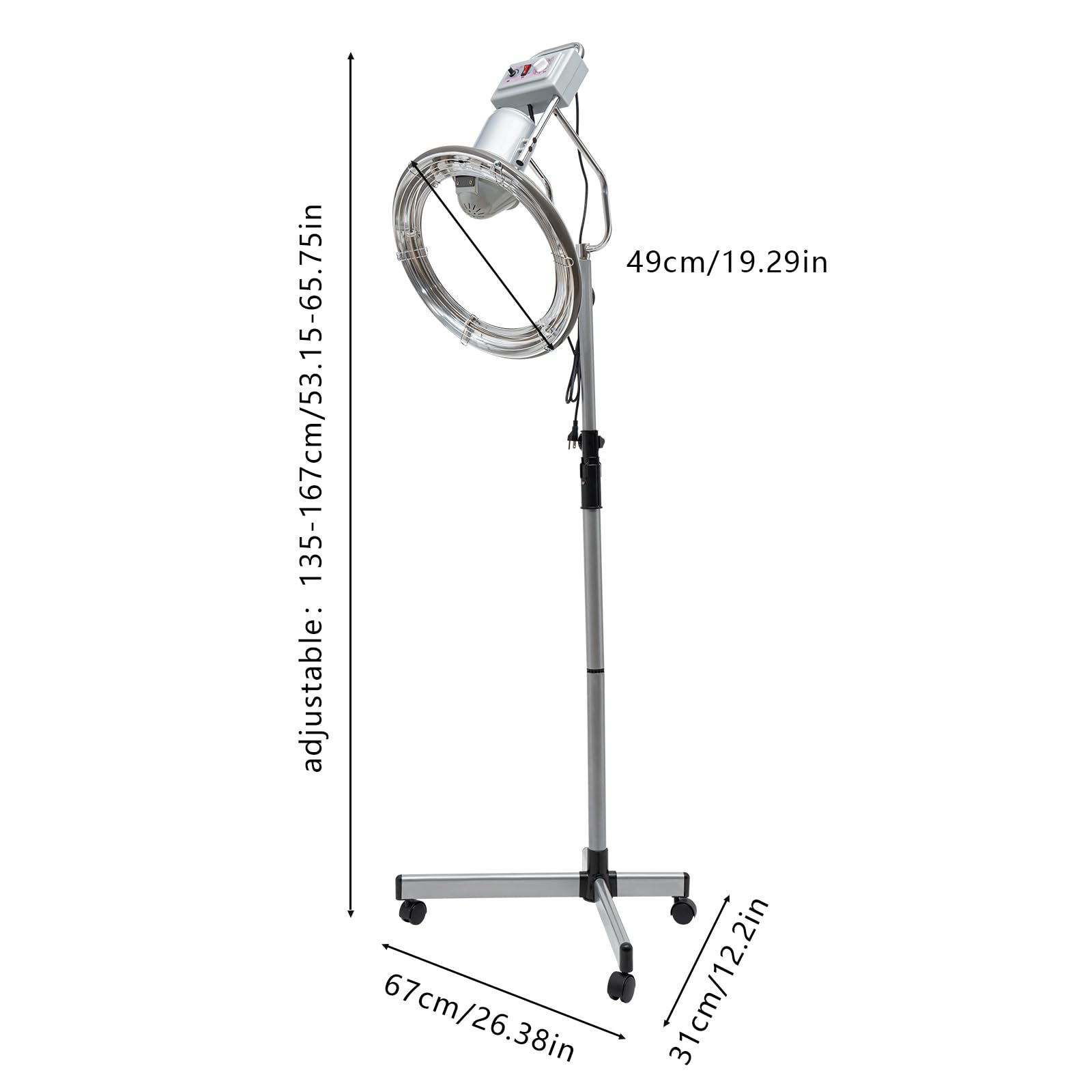 RustyVioum Hooded Dryer, 360° Orbiting Rotating Hair Processor Color, 110V 950W Professional Hair Dryer for Salon with Adjustable Height, Standing Hair Dryer for Hair Salons Home, White