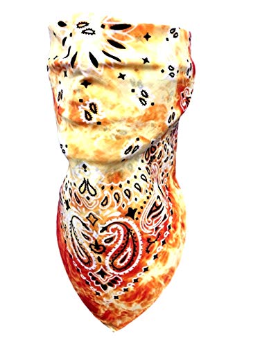 Yellow,Orange,White Tie Dye Paisley VELCROBrand Adjustable Close Bandana Mask Cover Neckerchief Reversible Dust, Bug Mask, Sun and Wind Protection, Motorcycle ATV Rider For Men, Women