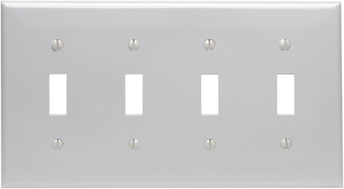 Leviton 4-Gang Toggle Device Switch Wallplate, Standard Size, Thermoplastic Nylon, 80712-I, Ivory